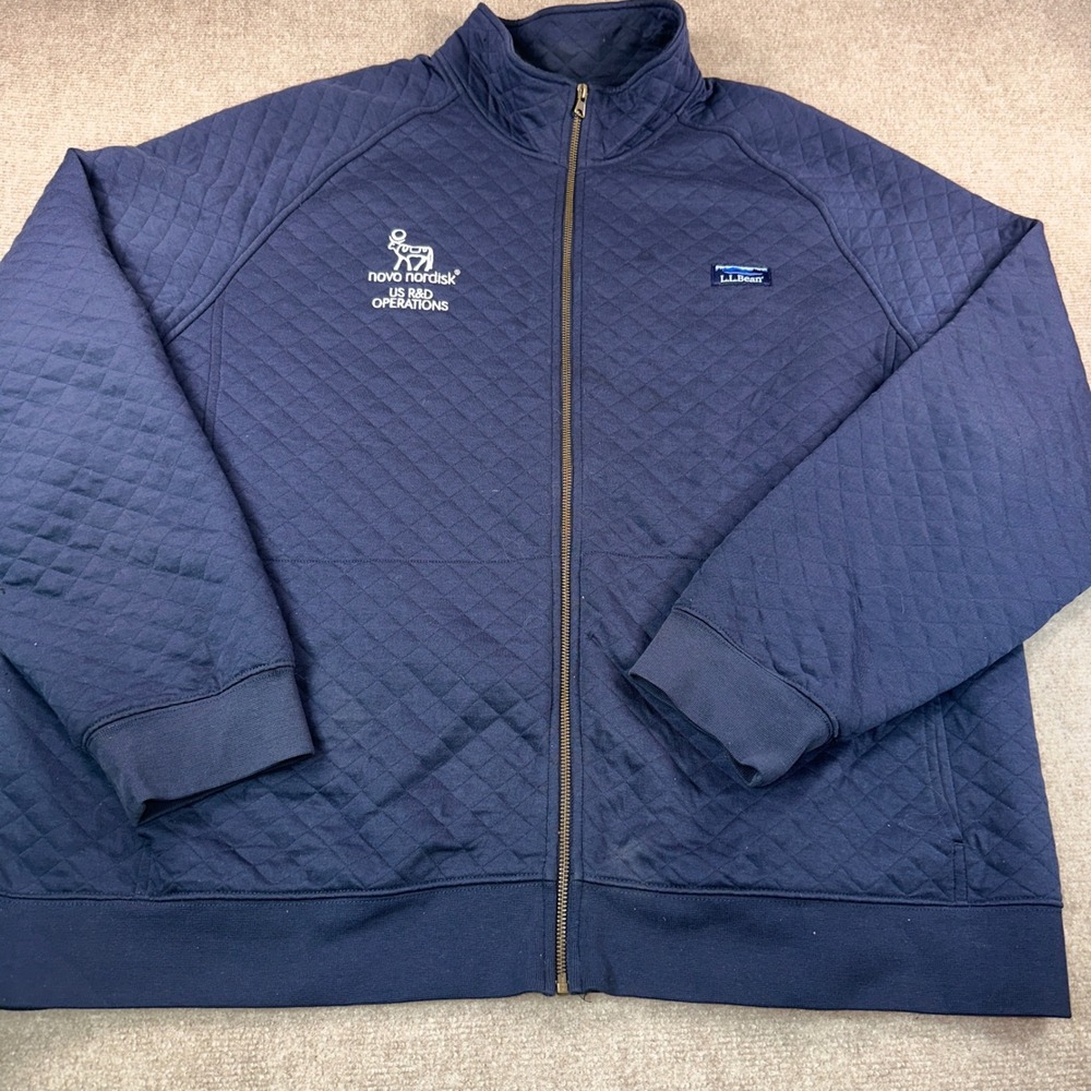 LL Bean Mens XXXL Quilted Full Zip Jacket Navy Blue Novo Nordisk R&D Operations